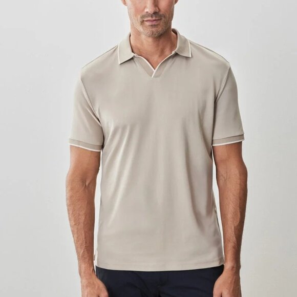 Robert Barakett Other - Robert Barakett Tan Birdeye Knit Open Collar Polo